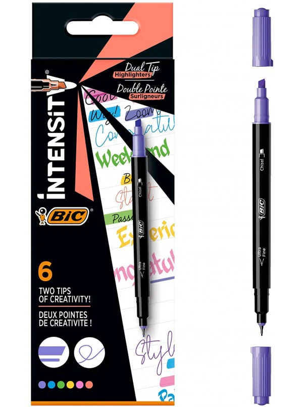 Evidenziatori con fineliner - BIC Intensity Dual Tip - assortiti - conf. 6