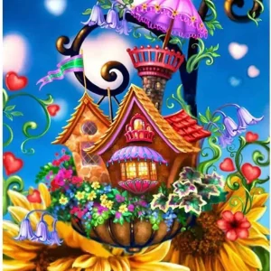 Diamond painting sunflowers house