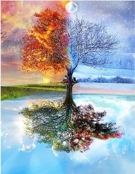 Diamond painting albero stagioni