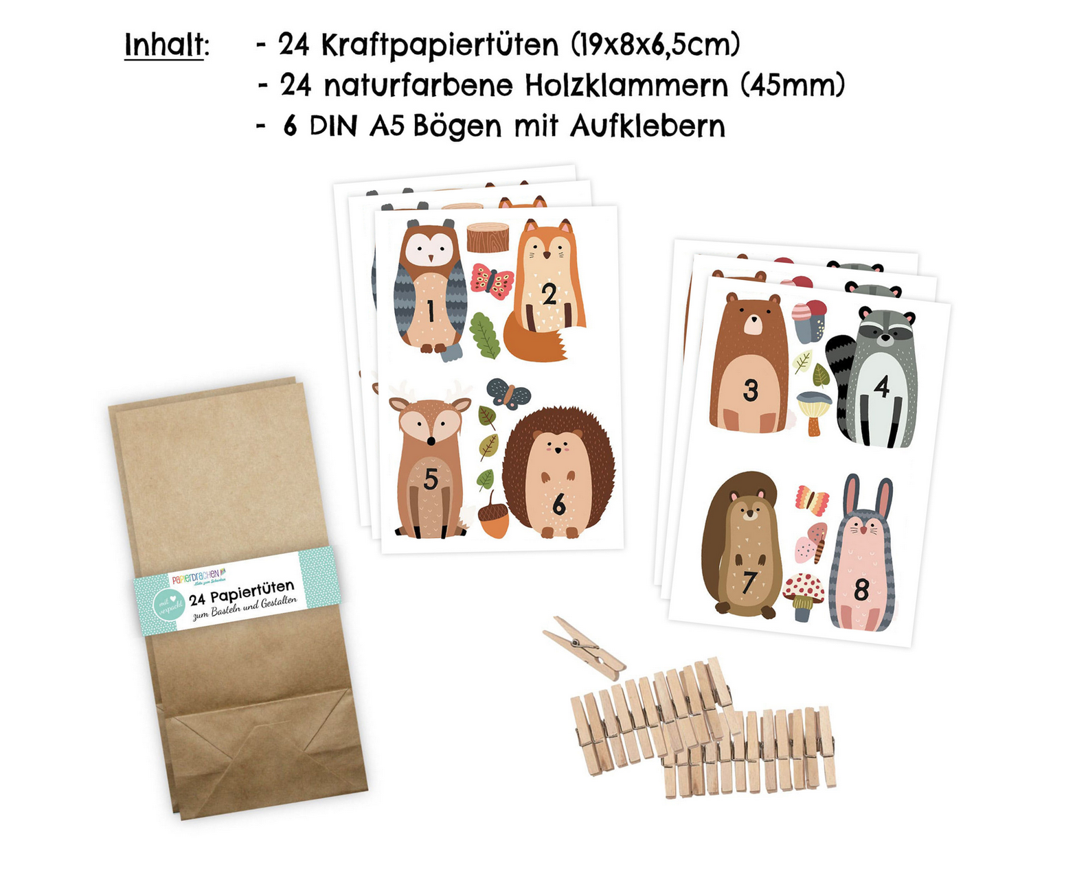 SET SACCHETTI AVVENTO – animali del bosco - immagine 3