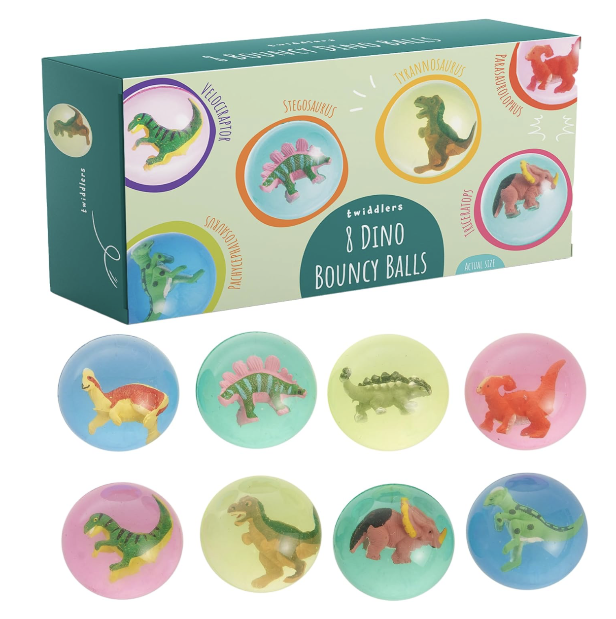 8 PALLINE IN GOMMA DINOSAURI - immagine 2
