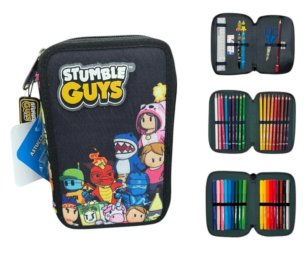Astuccio 3 zip + Zaino "DREAM CROSS" con Trolley 4 RUOTE staccabile STUMBLE GUYS 2025 "TINTA UNITA" + OMAGGIO DIGITAL WATCH "TINTA UNITA" - immagine 3