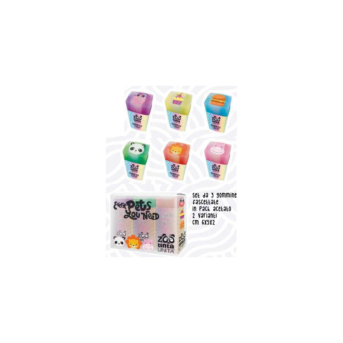 Set 3 gomme Every Pets You Need - TINTA UNITA ZOO - immagine 2
