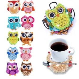 Diamond Painting Sottobicchieri Gufi Sagomati